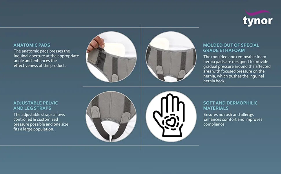 TYNOR Hernia Belt, Grey, XL, 1 Unit