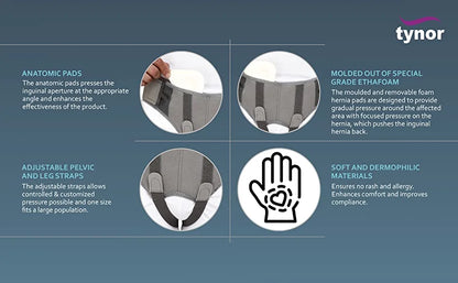 TYNOR Hernia Belt, Grey, XL, 1 Unit